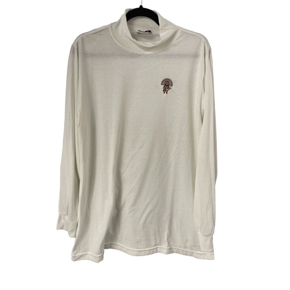 Vintage Staff By Wilson Mock Neck‎ Shirt L Kachina Doll Native Embroidered White